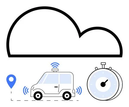 Cloud computing, autonomous driving, GPS navigation, real-time monitoring, sm Stock Illustration