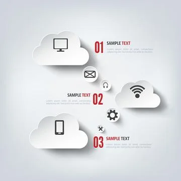 Cloud computing background with web icons. Social network. Mobile app. Illustrazione stock