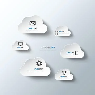 Cloud computing background with web icons. Social network. Mobile app. 스톡 일러스트