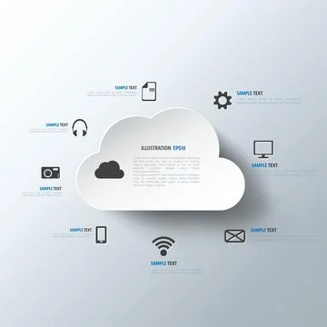 Cloud computing background with web icons. Social network. Mobile app. Stock Illustration
