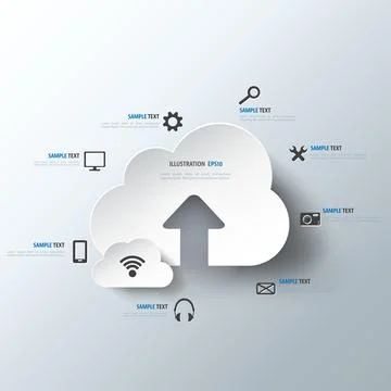 Cloud computing background with web icons. Social network. Mobile app. Stockillustratie