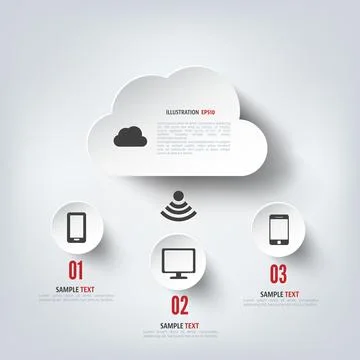 Cloud computing background with web icons. Social network. Mobile app. 스톡 일러스트