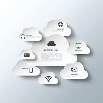 Cloud computing background with web icons. Social network. Mobile app. Stockillustratie