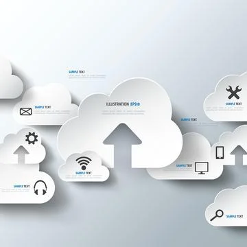 Cloud computing background with web icons. Social network. Mobile app. Stock Illustration