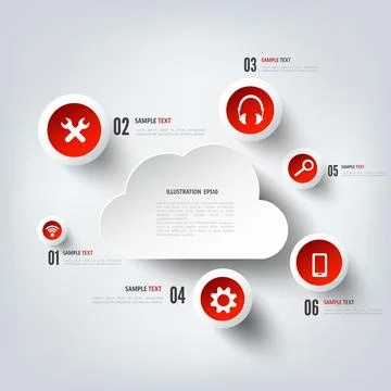 Cloud computing background with web icons. Social network. Mobile app. 스톡 일러스트