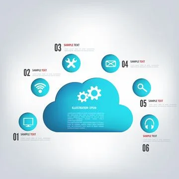 Cloud computing background with web icons. Social network. Mobile app. Stock Illustration