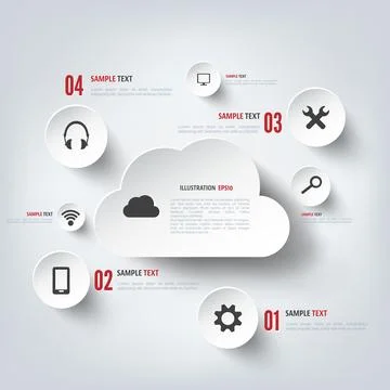 Cloud computing background with web icons. Social network. Mobile app. 스톡 일러스트
