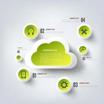 Cloud computing background with web icons. Social network. Mobile app. 스톡 일러스트