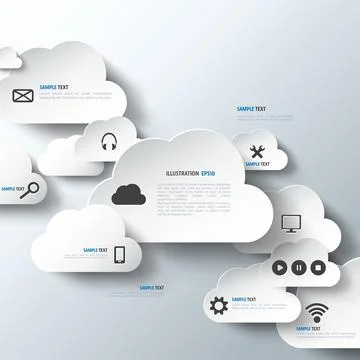 Cloud computing background with web icons. Social network. Mobile app. 스톡 일러스트