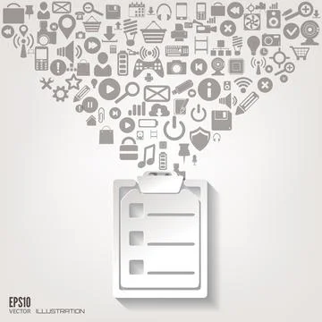 Cloud computing background with web icons. Social network. Mobile app Stock Illustration