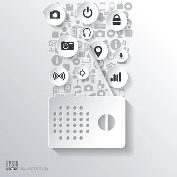 Cloud computing background with web icons. Social network. Mobile app Illustrazione stock