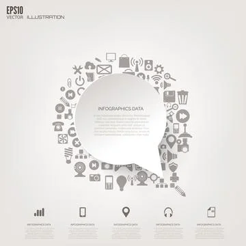 Cloud computing background with web icons. Social network. Mobile app Stock Illustration