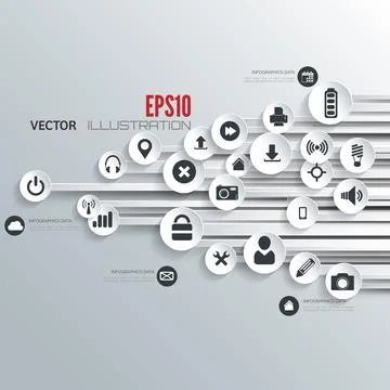 Cloud computing background with web icons. Social network. Mobile app Illustrazione stock