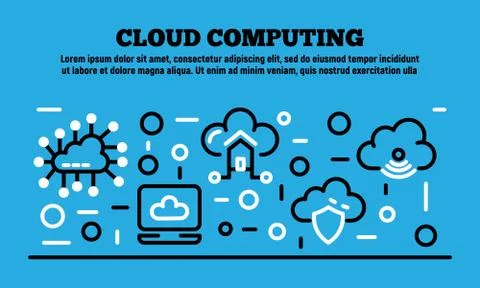 Cloud computing banner, outline style Stock Illustration