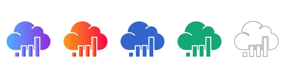Cloud Computing Bar Chart Data Icons Stock Illustration