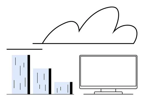 Cloud computing with bar graph and monitor illustrating data storage and an.. Stock Illustration