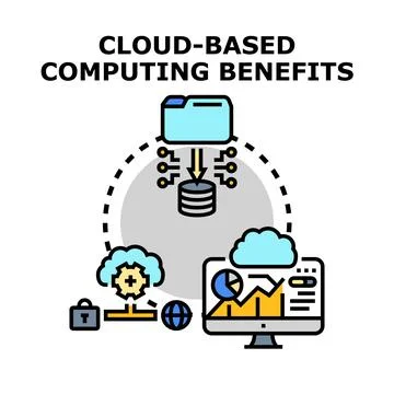 Cloud computing benefits accessing data and global services Illustrazione stock