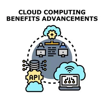Cloud computing benefits advancements network infrastructure concept Stock Illustration