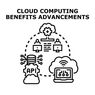 Cloud computing benefits advancements network infrastructure concept Stock Illustration
