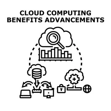 Cloud computing benefits and advancements concept illustration Stock Illustration