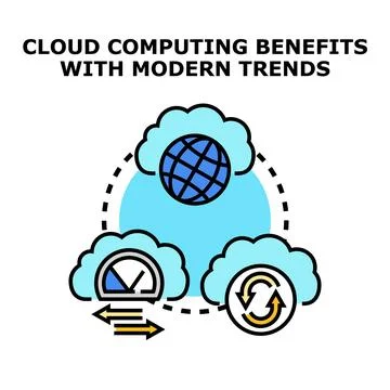 Cloud computing benefits and modern technology trends Stock Illustration