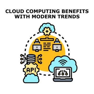 Cloud computing benefits with modern digital information processing Stock Illustration