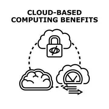 Cloud computing benefits offering secure data storage and fast performance Illustrazione stock