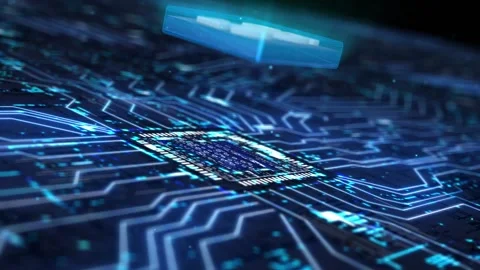 Cloud computing big data artificial intelligence integrated circuit 5g chip Stock Footage 160463037