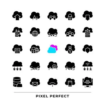 Cloud computing black glyph icons set on white space 스톡 일러스트
