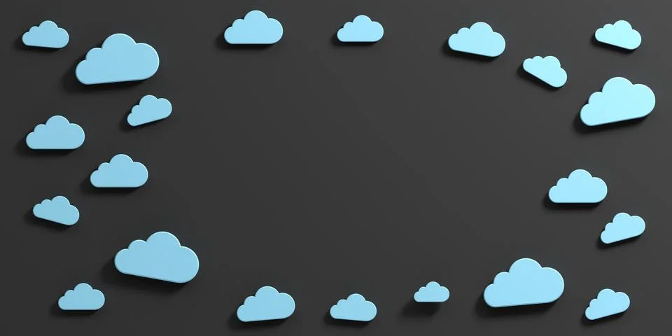 Cloud computing, Blue clouds on black background, copy space. 3d illustration 스톡 일러스트