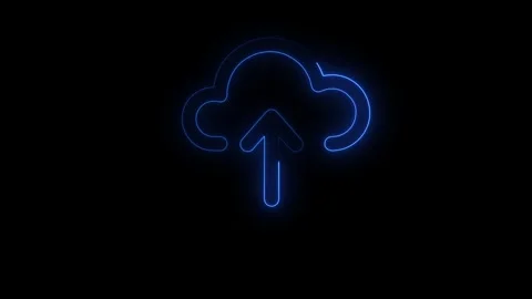 Cloud computing blue glowing neon ui ux icon. Glowing sign logo Stock Footage 291035000