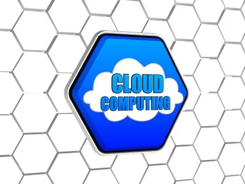 Cloud computing in blue hexagon Illustrazione stock