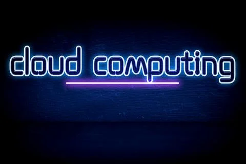 Cloud computing - blue neon announcement signboard Stock Illustration