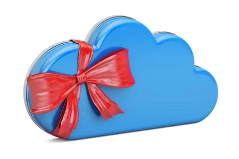 Cloud computing with bow and ribbon, gift concept. 3D rendering Stock Illustration