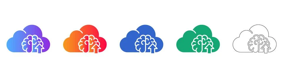Cloud Computing Brain Upload Icons Stock Illustration