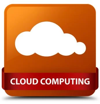 Cloud computing brown square button red ribbon in middle 库存插图