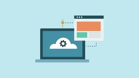 Cloud computing for business, Cloud hosting service 2d with Alpha Matte Stock Footage 335917376