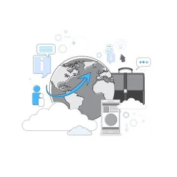 Cloud Computing Business Database Storage Services Web Technology Thin Line Illustrazione stock