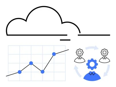 Cloud Computing, Business Growth Chart, and Teamwork Collaboration with Pro.. Stock Illustration
