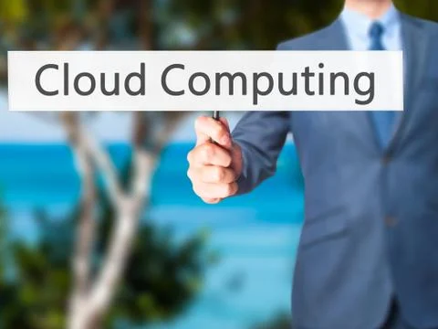 Cloud Computing - Business man showing sign Stock Photos