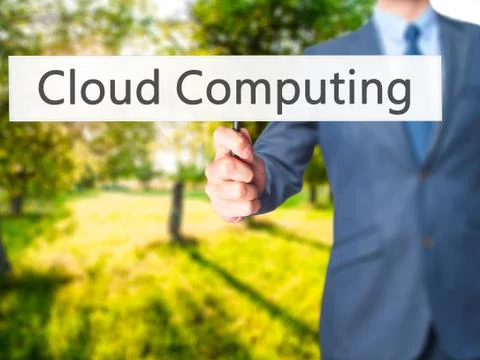 Cloud Computing - Business man showing sign Stock Photos