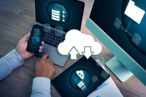 Cloud computing business network server storage technology concept laptop c.. 스톡 사진
