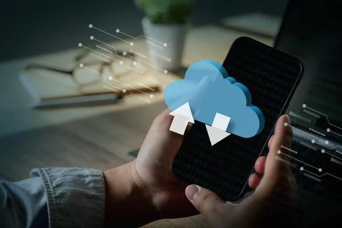 Cloud computing  Businessman  connect devices to cloud technology networkin.. Stock Photos