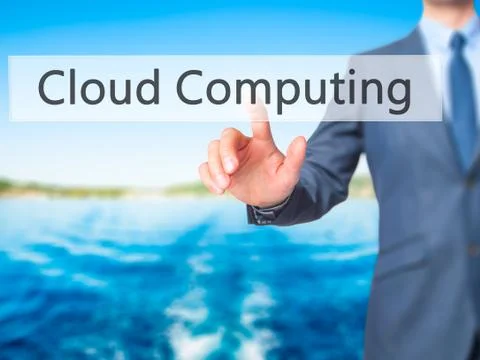 Cloud Computing -  Businessman press on digital screen. Foto stock