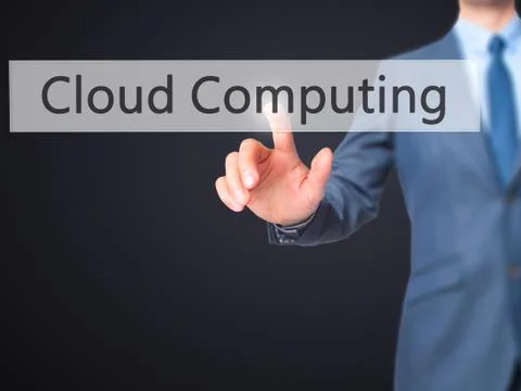 Cloud Computing -  Businessman press on digital screen. Foto stock