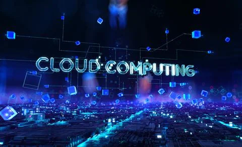 Cloud Computing - businessman working and touching with augmented virtual Illustrazione stock