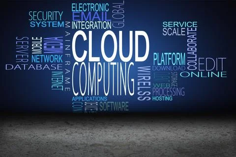 Cloud computing buzzwords above desert Stock Illustration