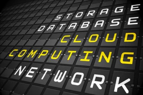 Cloud computing buzzwords on black mechanical board Stock Illustration