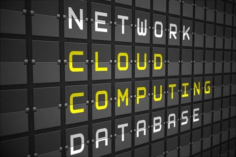 Cloud computing buzzwords on black mechanical board Stock Illustration