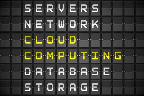 Cloud computing buzzwords on black mechanical board Stock Photos